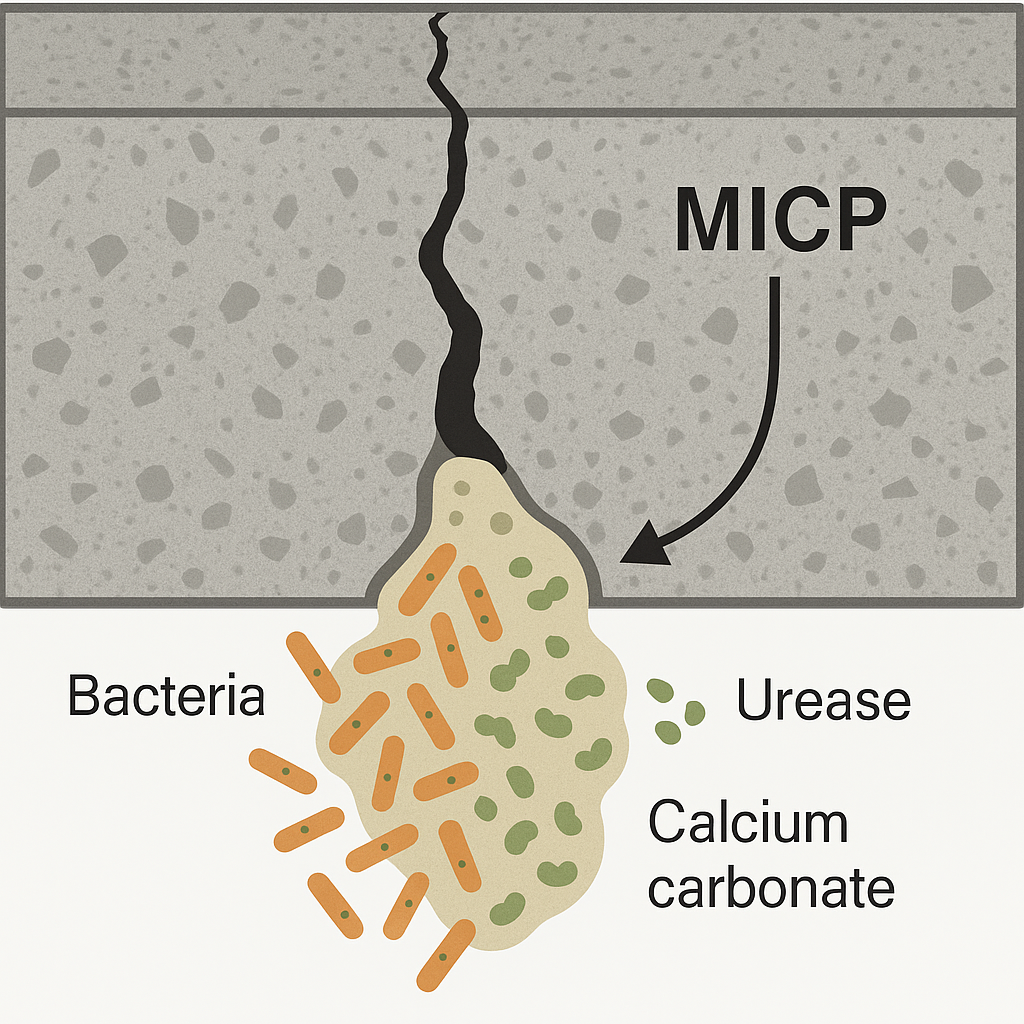 Repairing cracks in concrete using the MICP method.
